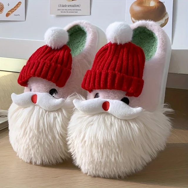 1 Pair Santa Claus Style Slippers, Indoor Warm Slippers, Winter Casual Slippers, Hand Washable, Christmas Gift, Unisex 1