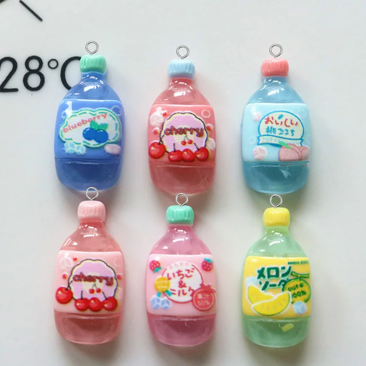 

10pcs Kawaii Cherry Peach Strawberry Drink Bottle Charms Resin Flatback Fruit Drink Bottle Pendant For Earring Diy Jewelry Make