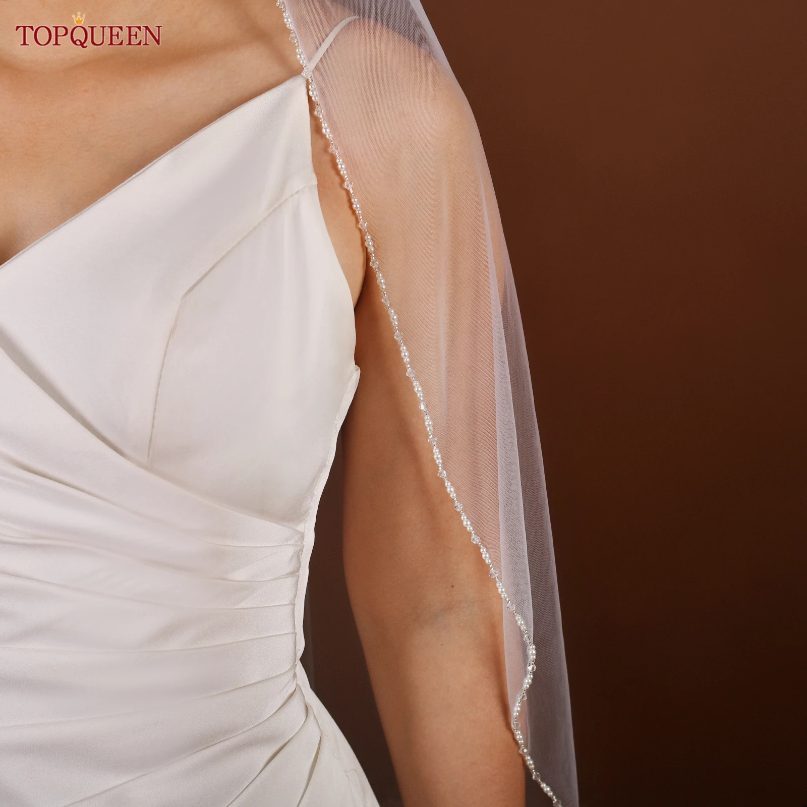 TOPQUEEN V107 Braut-Hochzeitsschleier mit Perlen, Kristallperlen, Kristallperlen, Brautschleier, Hochzeit, Kristallperlen, glänzend, anpassbar – Detail 14