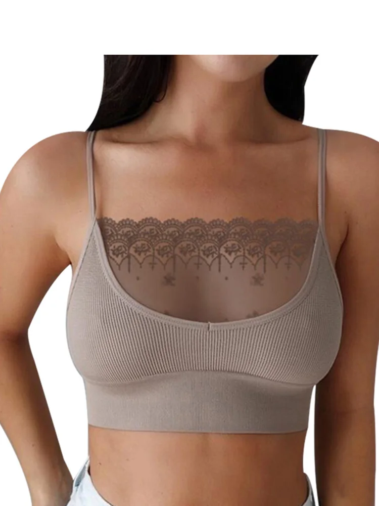 Women Sexy Chest Crop Tops Intimates Lace Patchwork Bra Seamless Bras Bustier Wrap Top Tube Bandeau Camisoles Spaghetti Strap