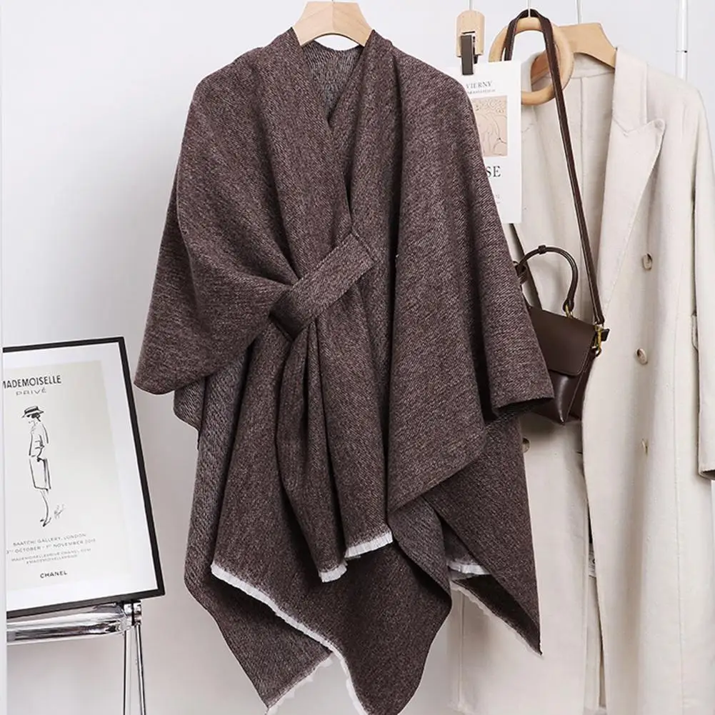 Women Fall Winter Shawl Solid Color Thick Warm Scarf Retro Cold-proof Shoulder Protection Cardigan Windproof Cape Blanket Poncho knitted sun proof shawl sunscreen cardigan half sleeves shawl coat sun protection mesh sundress cover tops women clothes