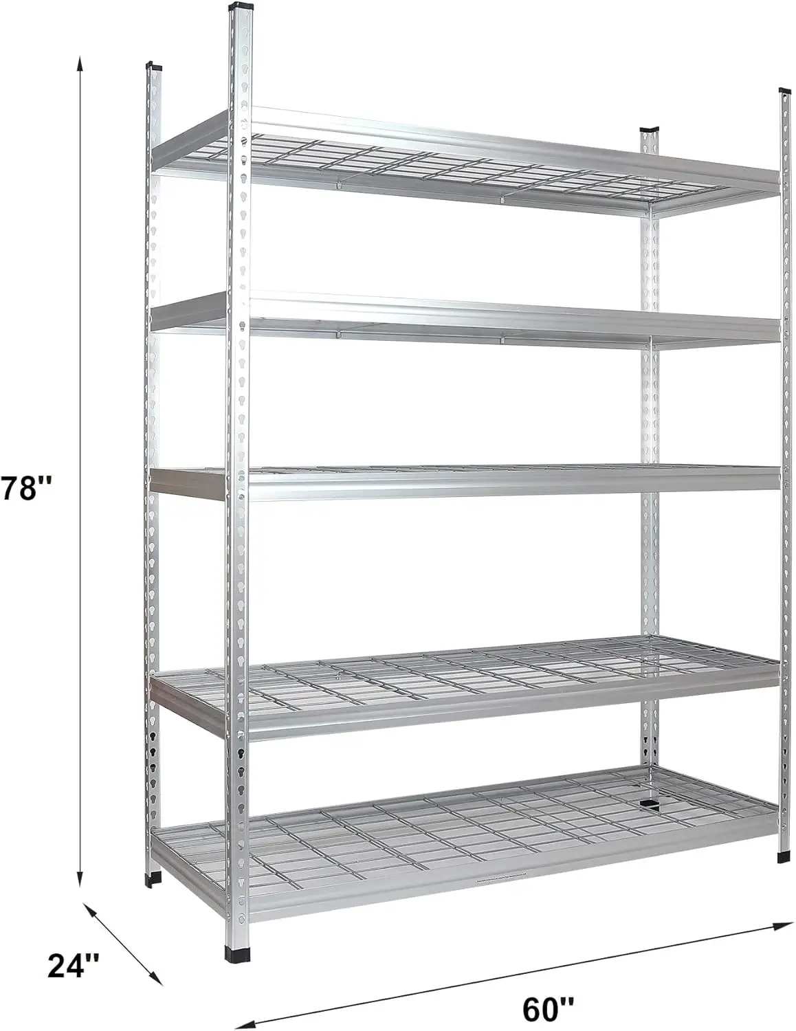 Heavy Duty Adjustable Storage Shelving Unit 5 Shelf High-Grade Aluminum Silver 60 X 24 X 78 Inch Durable 2