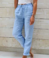 Cotton Linen Summer Pants for Women High Waist Elastic Casual Trousers Streetwear Solid Female Clothes 2024 Loose Pencil Pants - Image 2