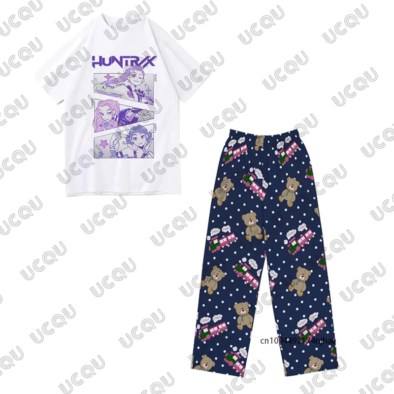 Pyjama Enfant Unisexe Kpop Huntrix Huntr/X - Haut Col Ras Du Cou Imprimé, Confortable Pour La Nuit