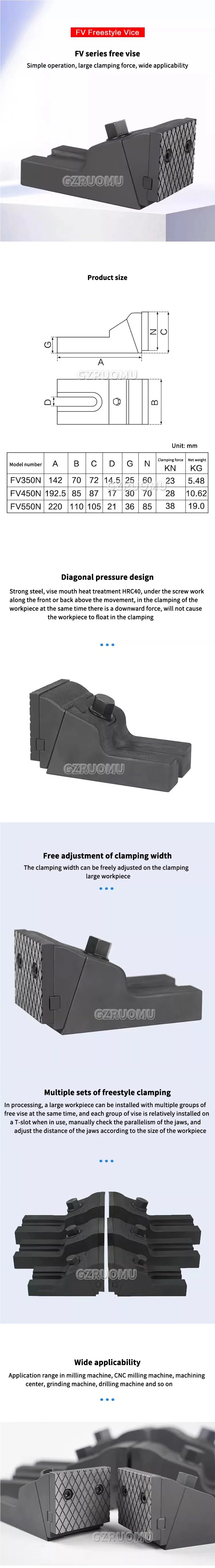 Bench Vise FV450N FV550N Flat Nose Pliers for Milling Machine CNC Grinding Drill
