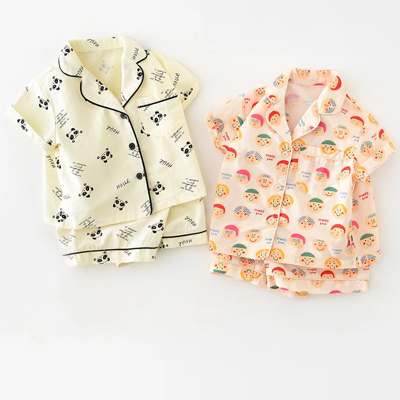 0-3Y Baby Short Sleeve Pajamas Sets Unisex Infant Cartoon Print Sleep Wear 2Pcs Suit Boy Toddler Outfits Girl Baby Home Clothing