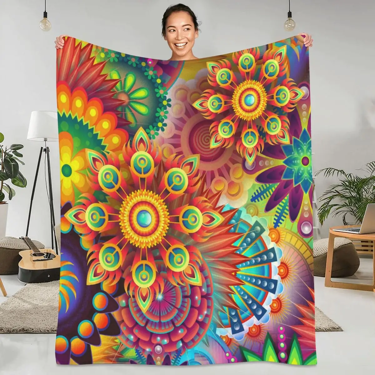 

Flower Power Blanket Floral Hippie Travel Office Flannel Throw Blanket Super Soft Bedroom Custom Bedspread Gift