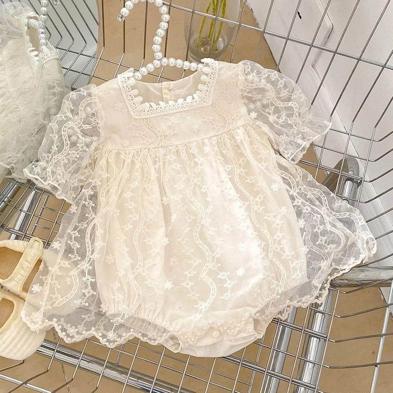 

Summer 0-24M Baby Girls Clothes Newborn Baby Girls Romper Short Sleeved Cotton Lace Stitching Infant Baby Girls Jumpsuit