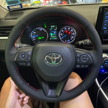 Customization Hand Sewing Microfiber Leather Car Steering Wheel Cover Accessories For Toyota RAV4 SUV 2019-2024 Avalon 2019-2022 1