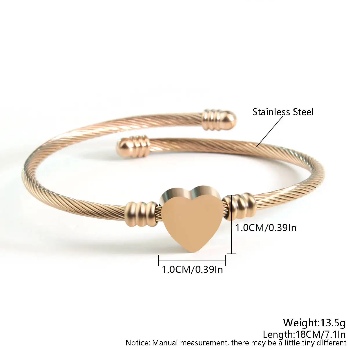 MHS.SUN Classic Open Heart Cuff Bangle Gold Silver Color Stainless Steel For Men Women Adjustable Lover Birthday Party Jewelry 4