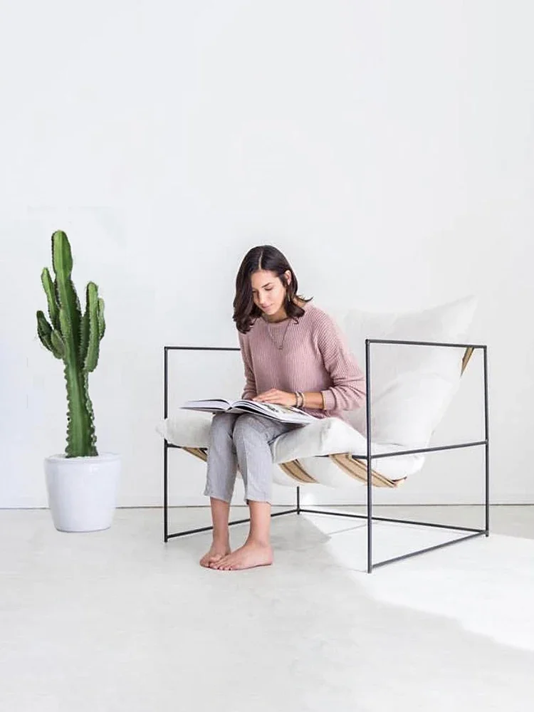 

Nordic Single Iron Couch Lazy Fabric Creative Simple Modern Clothing Store Small Sofa