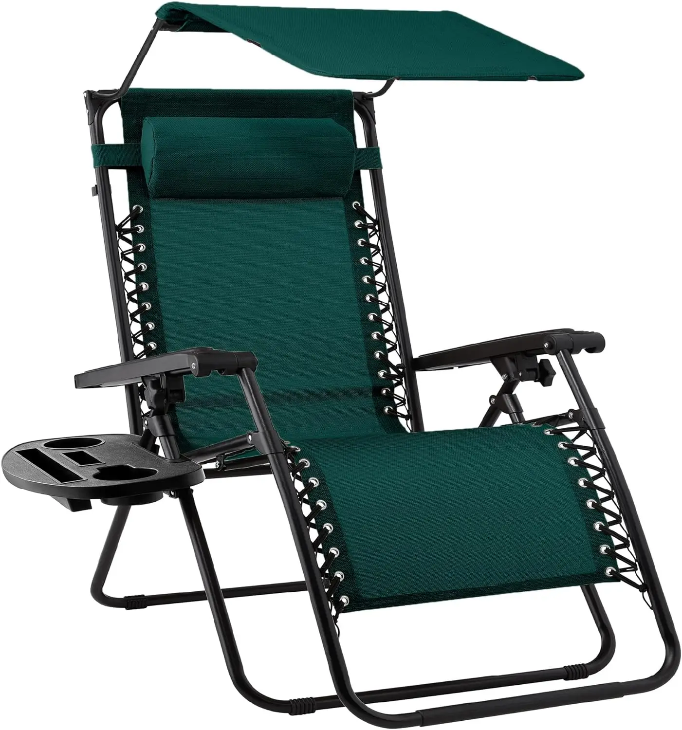 Folding Zero Gravity Outdoor Recliner Patio Lounge Chair w/Adjustable Canopy Shade, Headrest, Side Accessory Tray, Textilene
