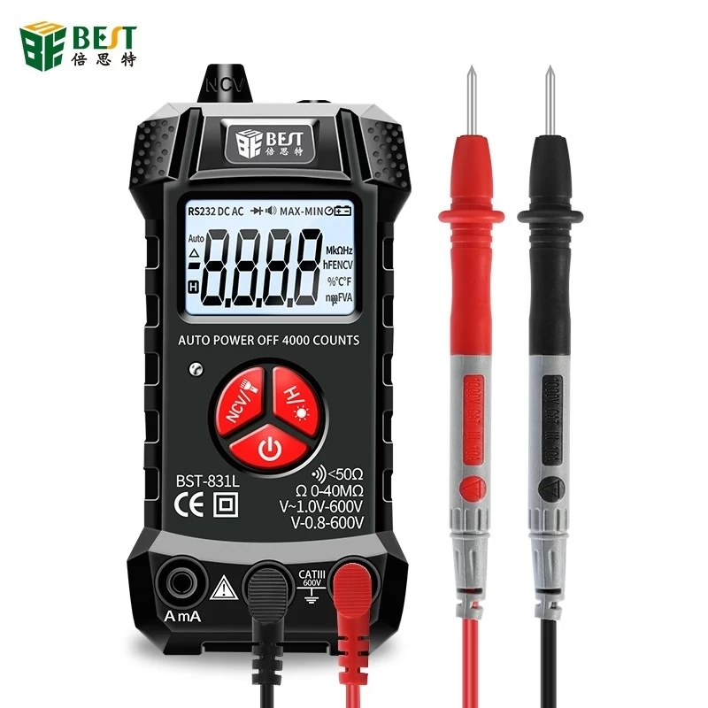 

BST-831L Digital Mini Multimeter AC/DC Electrical Instruments Tester Auto Multimetro True Rms Transistor NCV Multi Meter
