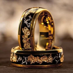 Gold - Tone Men's Stainless Steel Engagement Ring with Gold Foil Inlay - Unique Wedding Band Jewelry - 8 (Gold)