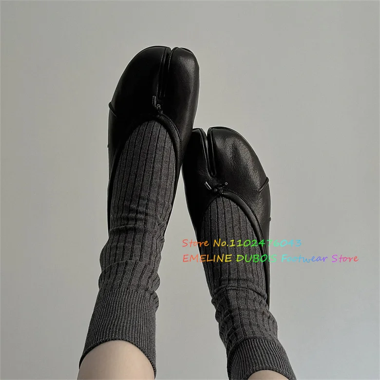 

New Niche Split Toe Shoes For Women 2024 Retro Half Toe Flip Flops Flat Bottomed Outerwear Leather Tabi Flat Half Slippers