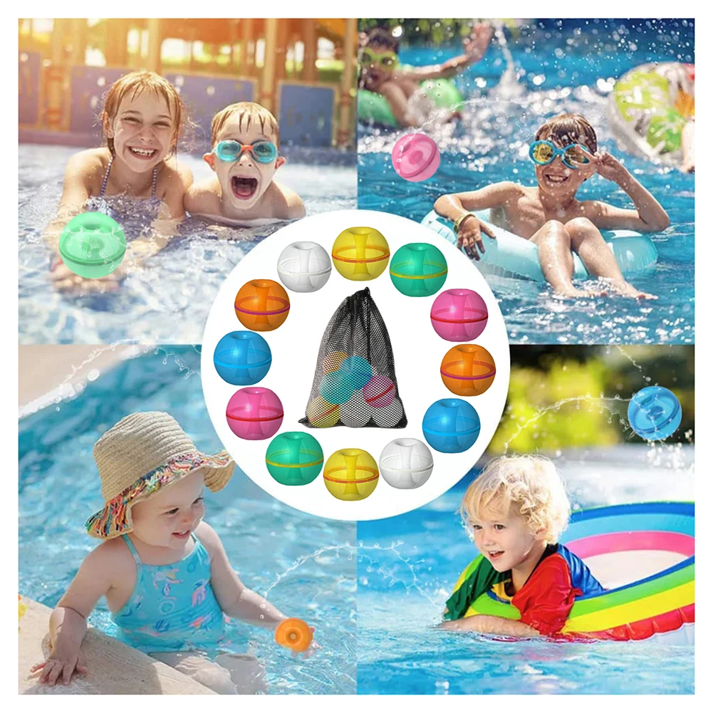 12 Pcs Outdoor Summer Toys Magnetic Reusable Water Ball Fun Water Fight Game Self Sealing Water Splash Ball Pool Beach Bath Toys 5