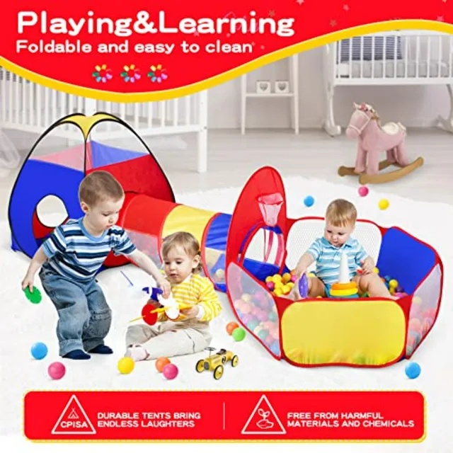 for Toddler with Baby Ball Pit and Tunnel, Indoor Outdoor Playhouse with Climbing Tunnel Toy for Toddlers, Boys and Girls Best