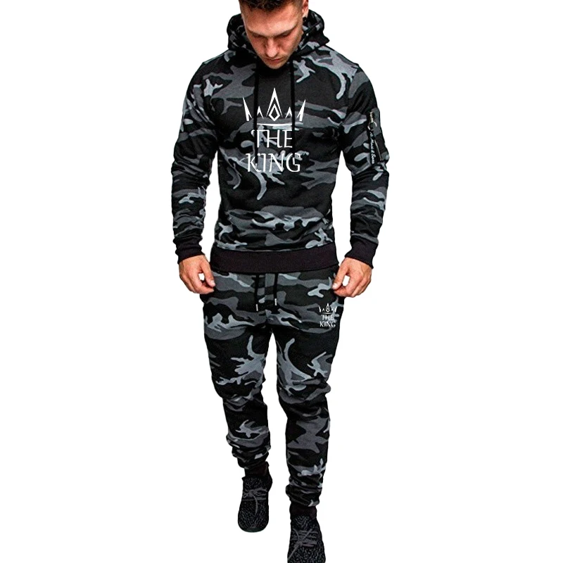 Men's camouflage pullover hoodie+pants two-piece printed casual men's sports set pullover sports set jogging set
