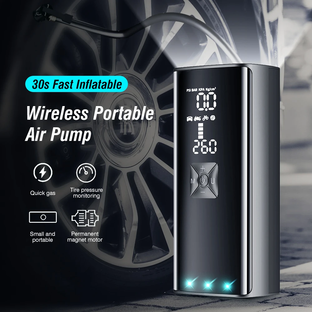 

6000mAh Portable 12V 150PSI Car Air Pump Air Compressor LED Lighting Tire Inflator Number Pressure Gauge and for Balls Bicycle