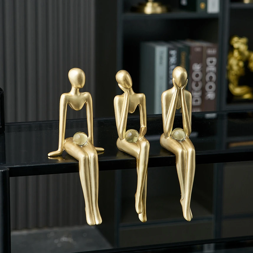 Nordic Room Decoration Abstract Golden Resin Figure Statue Luxury Home