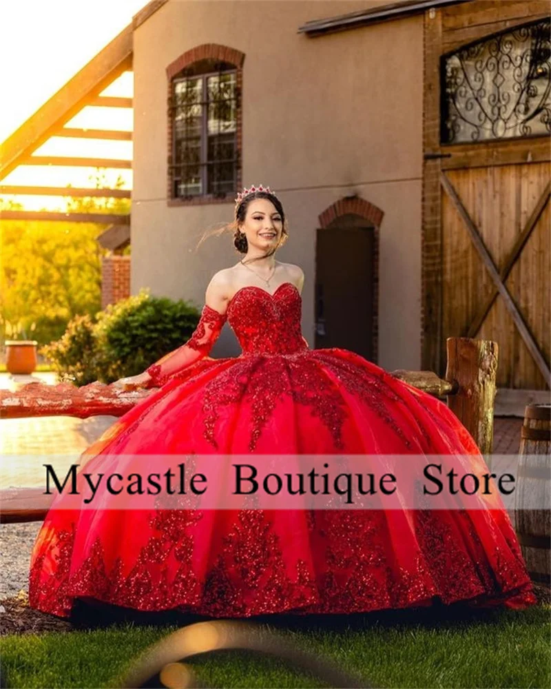 

Burgundy Sequin Lace Quinceanera Dresses 2024 With Gloves Sweetheart Beads Sweet 16 Dress Prom 15th Birthday Party Gowns