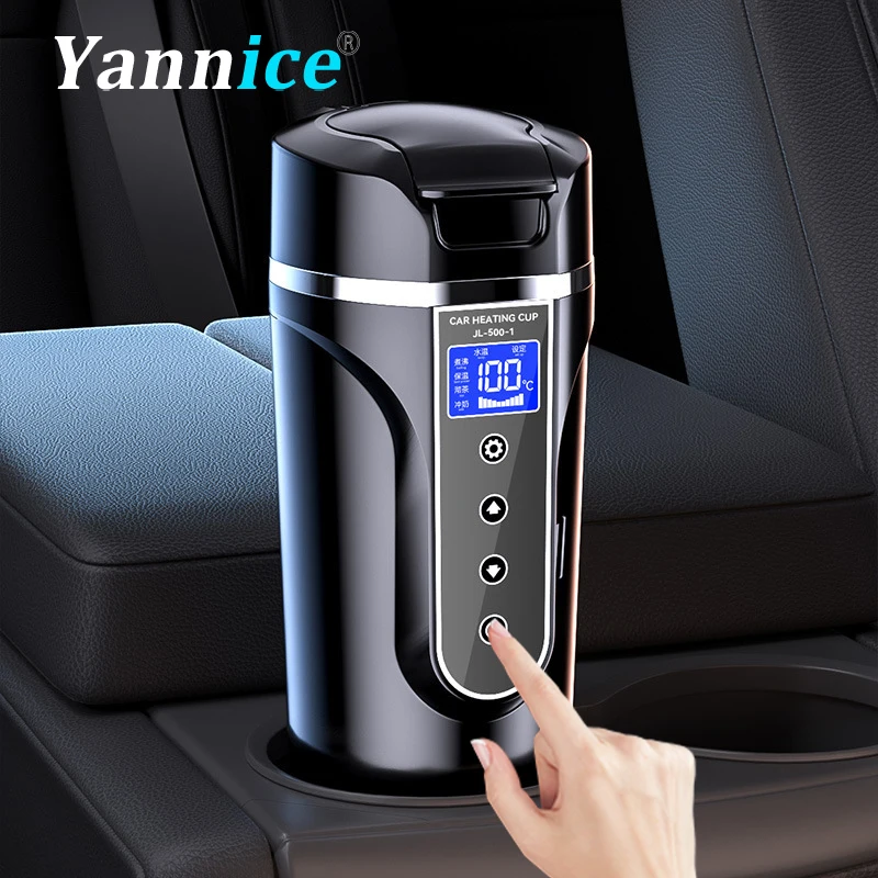 450ml Car Travel Electric Kettle 12V/24V Multi-Temp Adjustment Thermos Cup Large Display Car Heating Cup for Brewing Coffee Tea Electric Kettle Car Heater Mug Beverage Cup