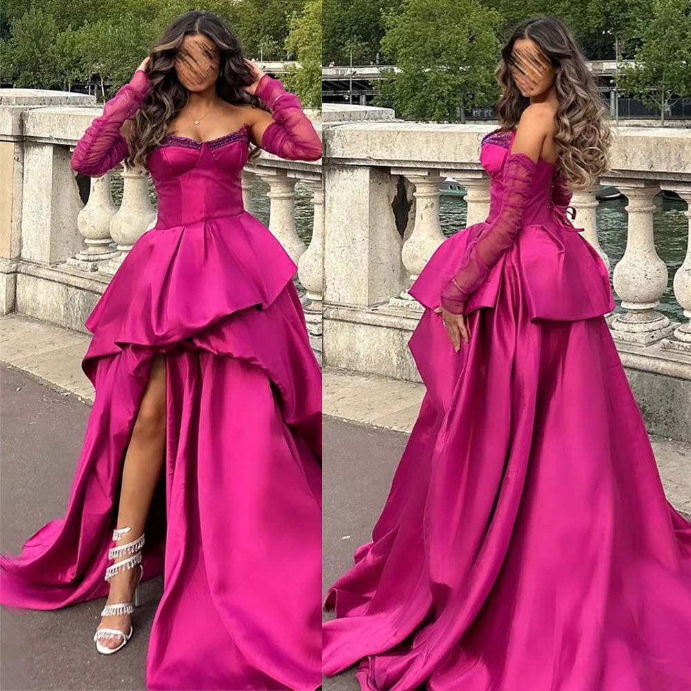 

Prom Dresses Backless Sleeveless High Slit Sexy Sweetheart Neck Evening Party Dress Satin Celebrity Banquet Gown Robe De Soiree