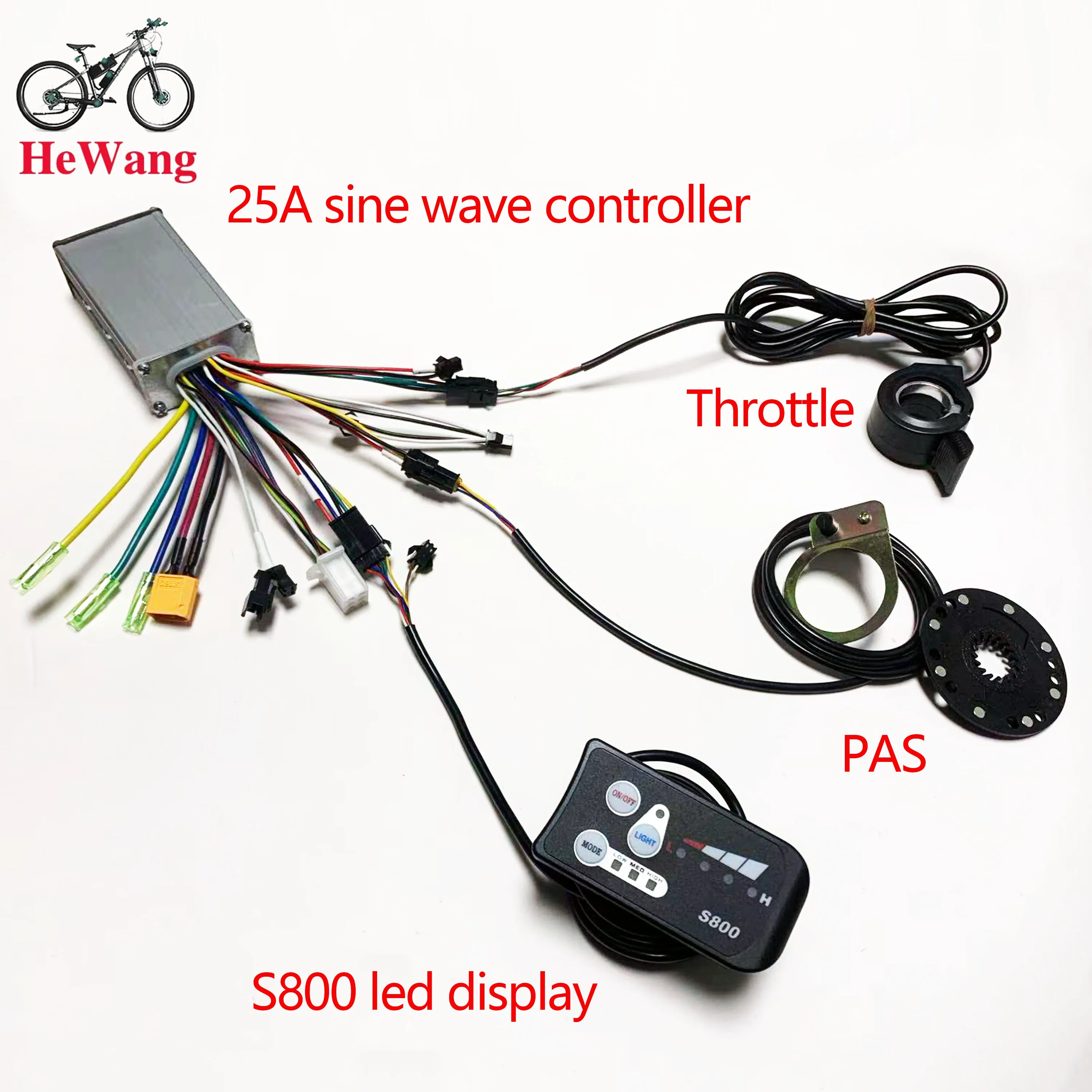24V/36V/48V Electric bike kit: 25A sine wave controller with LED S800 instrument