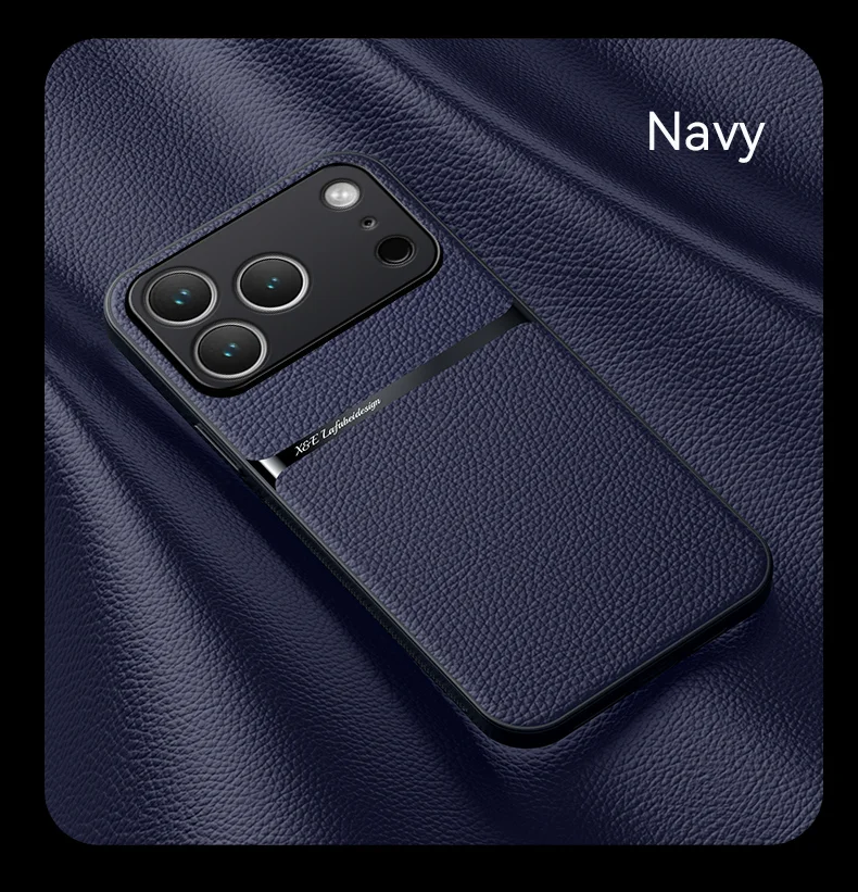 Magnetic Leather Back Case for iPhone 17 & 16 Series – Premium Protective Car Holder Phone Cover