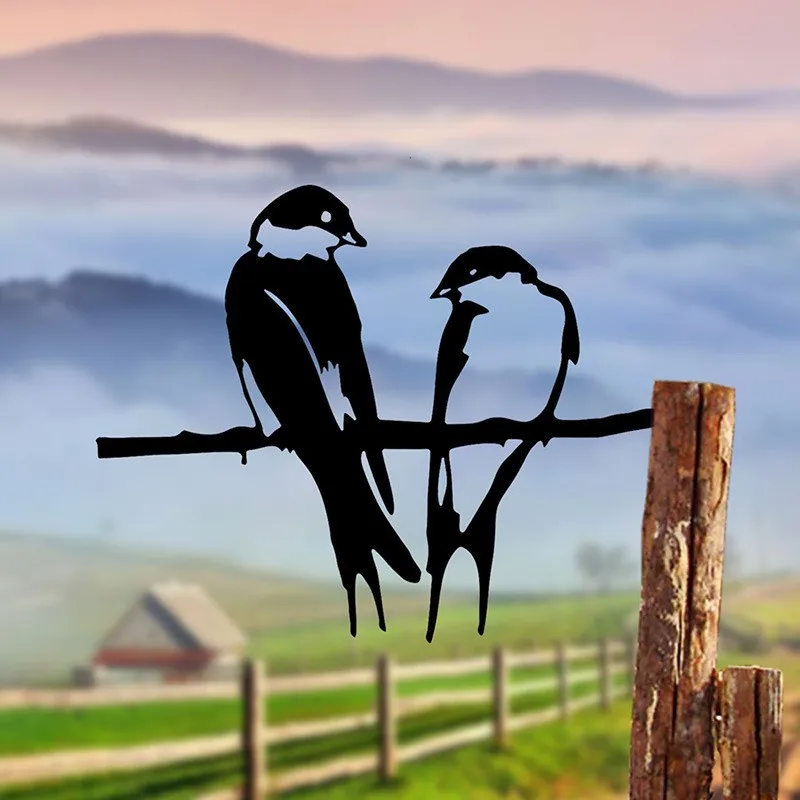 Parrot Metal Art Bird Statues Outdoor Garden Backyard Branch Animal Decoration Simulation Birds Silhouettes Love Bird Ornament
