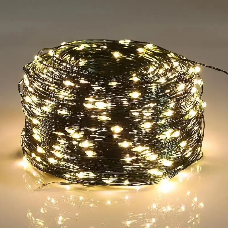 Guirnalda de luces LED de 100 m con alambre verde de hadas para exteriores, luces navideñas, guirnalda de árbol para Año Nuevo, decoración de fiestas en casa, bodas y calles
