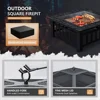 Multifunctional Patio Fire Pit Table, 32in Square Metal BBQ Firepit Stove Backyard Garden Fireplace with Spark Screen Li 5