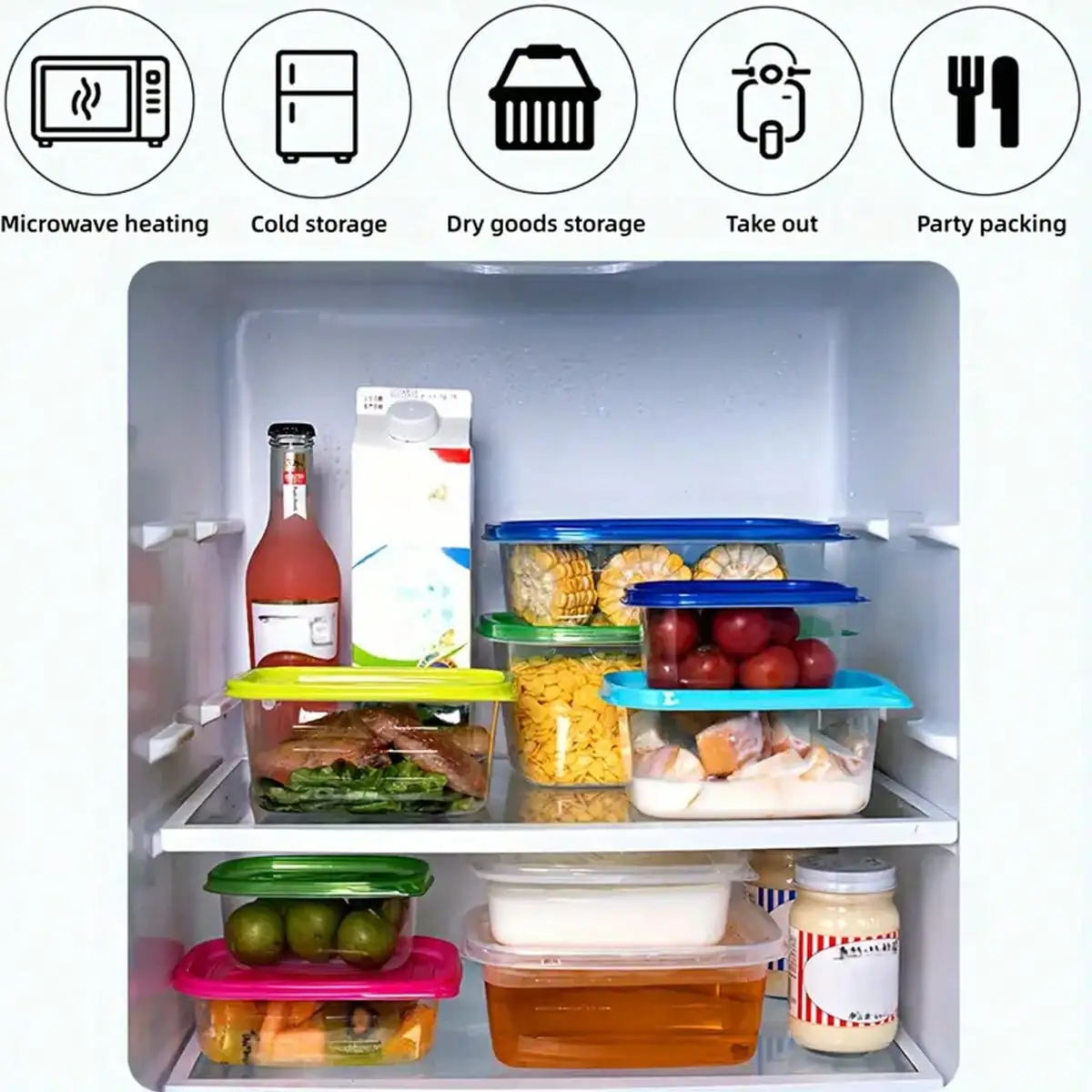 10 Randomly Colored Lunch Boxes, Transparent Rectangular Food Storage Boxes with Sealed Lids, Stackable - 2