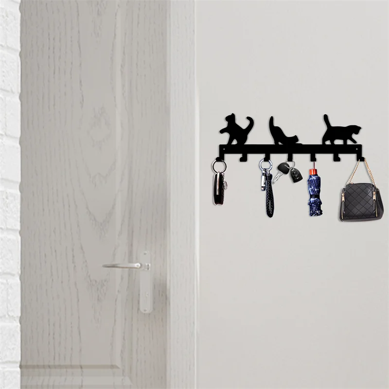 lovely cat shape metal Key Holder for Wall Decorative Key Mount Hanging Key Rack Hallway Entryway Office Kitchen decor 6