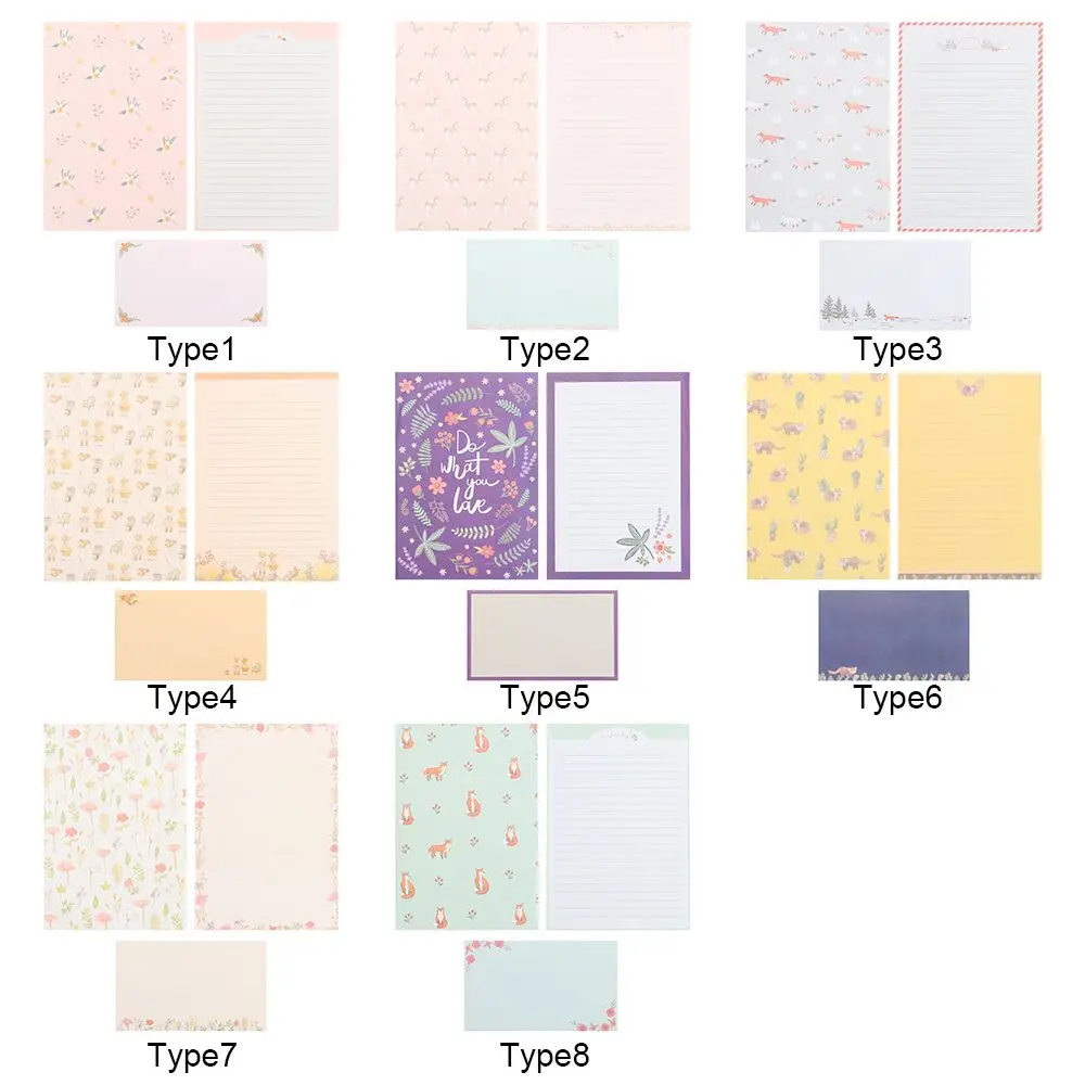 사랑스러운 꽃무늬 꽃 인쇄 문구 용지 6PCS 다양한 디자인 편지 문구류(봉투 포함) 3PCS