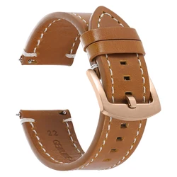 Vintage Brown Oil Wax Leather Watch Band - Thick Stitched Cowhide Strap for Men with Quick Release (Light Brown - REGD)