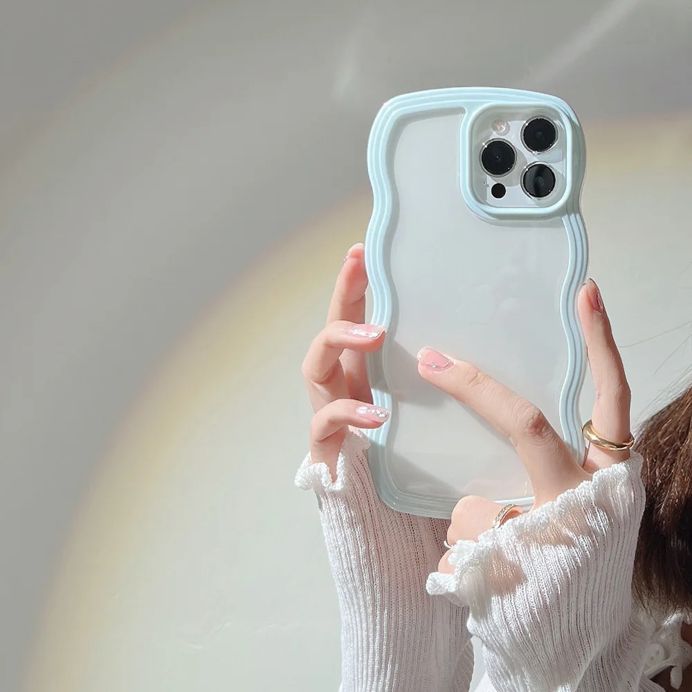 Chic Candy Transparent Shockproof Phone Case with Wave Frame Design