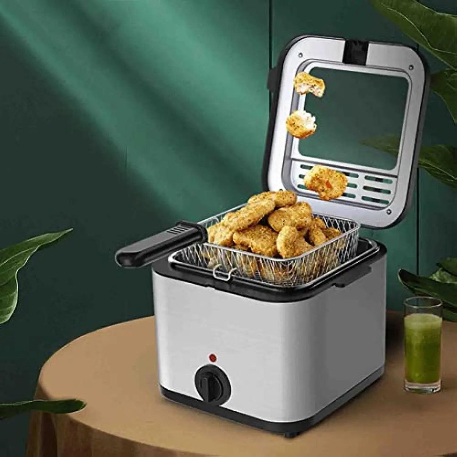 2.5L Stainless Steel Deep Fat Fryer Removable Internal Basket Temperature Control Multipurpose Mini Frying Pot For Fried Chicken 4