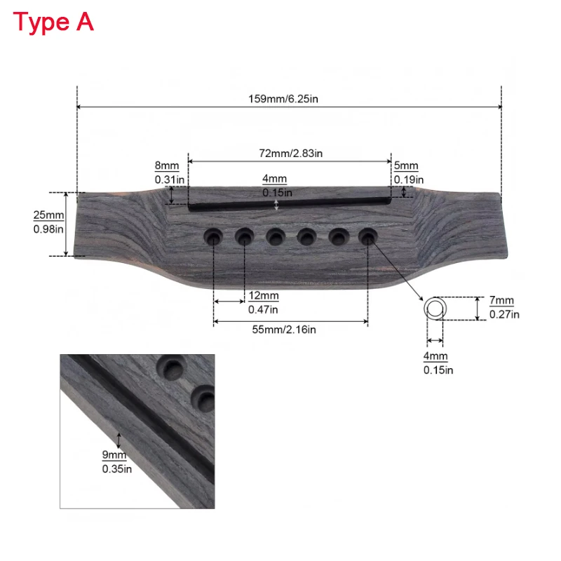 Guitar Bridge Pad 6 String Guitar Part Wood Acoustic 1 PC