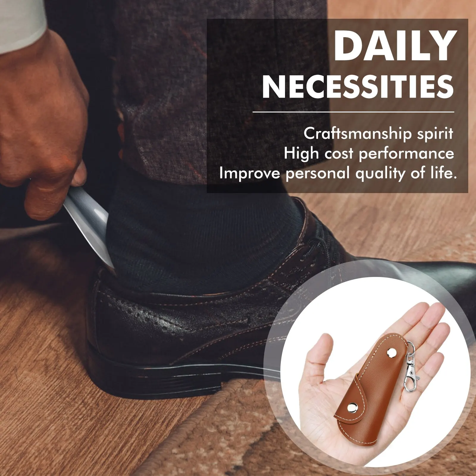 Shoe horn ZOMAKE Mini Metal Portable Travel with Leather Handle for Keychain