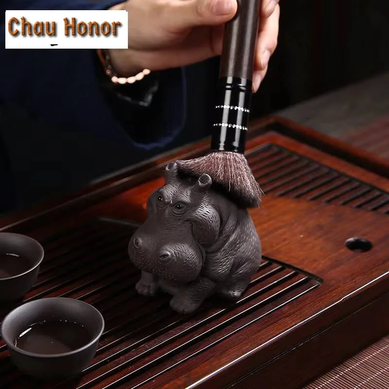 Purple Sand Hippo Tea Ornaments Decoration Handmade Foundationed Tea Table Personality Creative Fortune Tea Table Tea Pet