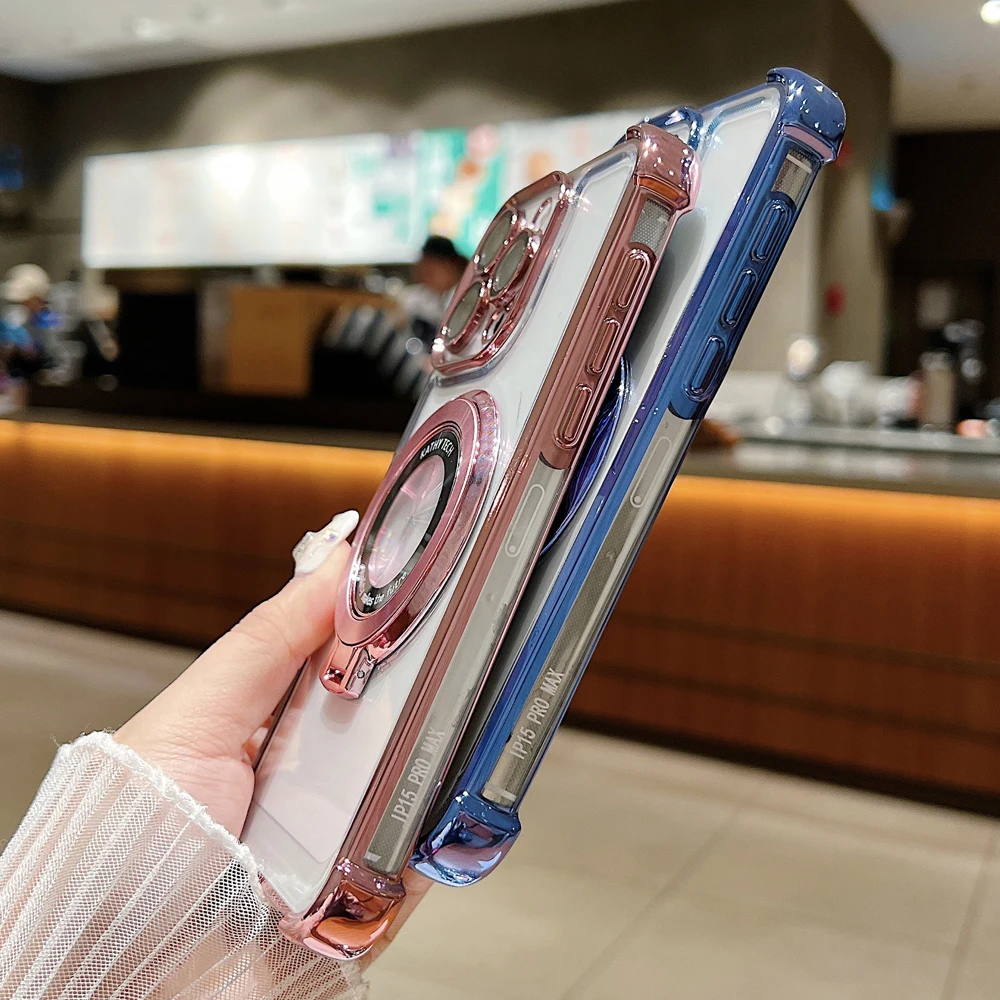 Magnet Phone Case For iphone 11 12 13 14 15 Pro Max Plus Wireless Charging Shockproof Transparent Soft Silicone Back_voghion.com