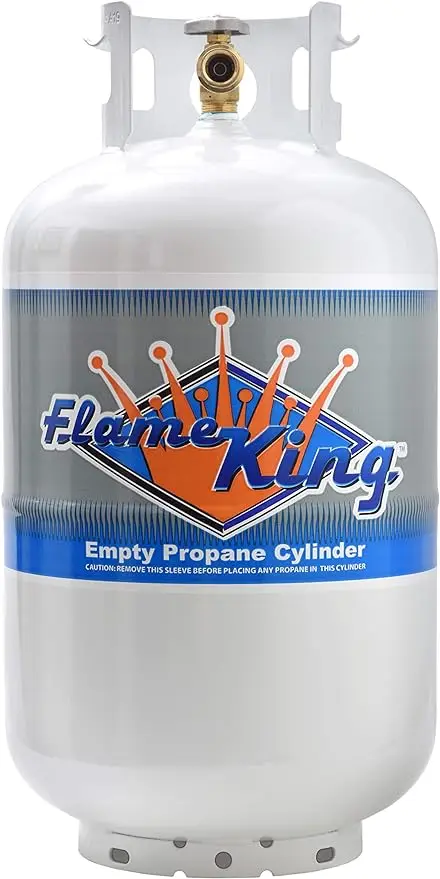 

Flame King YSN-301 30 Pound Steel Propane Tank Cylinder with Type 1 Overflow Protection Device Valve DOT and TC Compliant, White