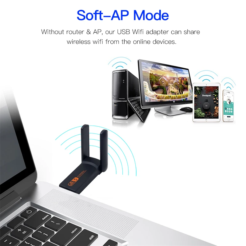 Wifi Usb 3.0 Adaptador 1300mbps Bluetooth 4.2 Dupla-faixa 2.4ghz & 5ghz Wifi Usb para Desktop Computador Portátil Placa de Rede sem Fio Receptor - Imagem 4