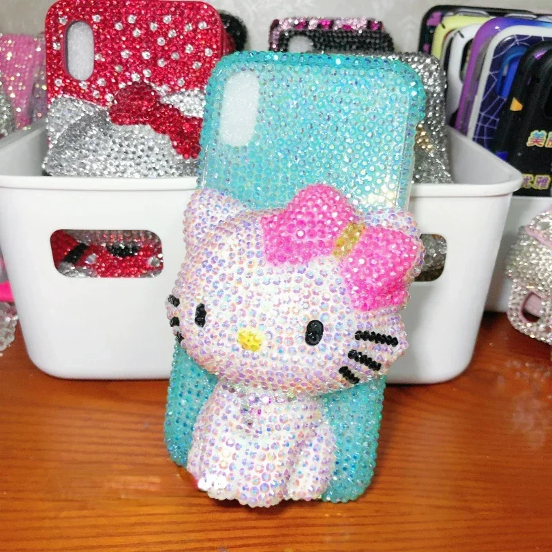

Чехол для телефона Hello Kitty Jelly Diamond, милые Стразы для iPhone 11, 12, 13, 15 Pro Max, стерео Y2K, XS Max, 14 Plus