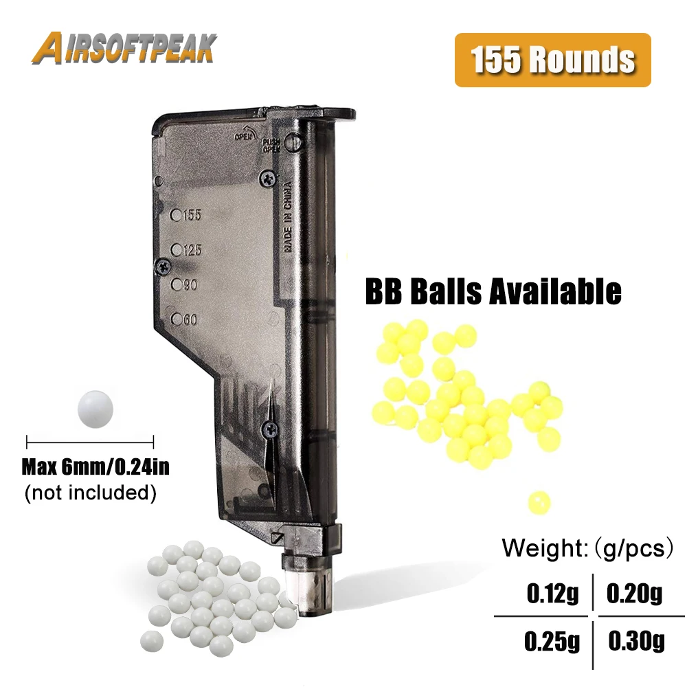 1000 Rounds/lot Airsoft Paintball Bb Balls 0.12g/0.2g/0.25g/0.3g 155 Rounds Bb Speed Loader