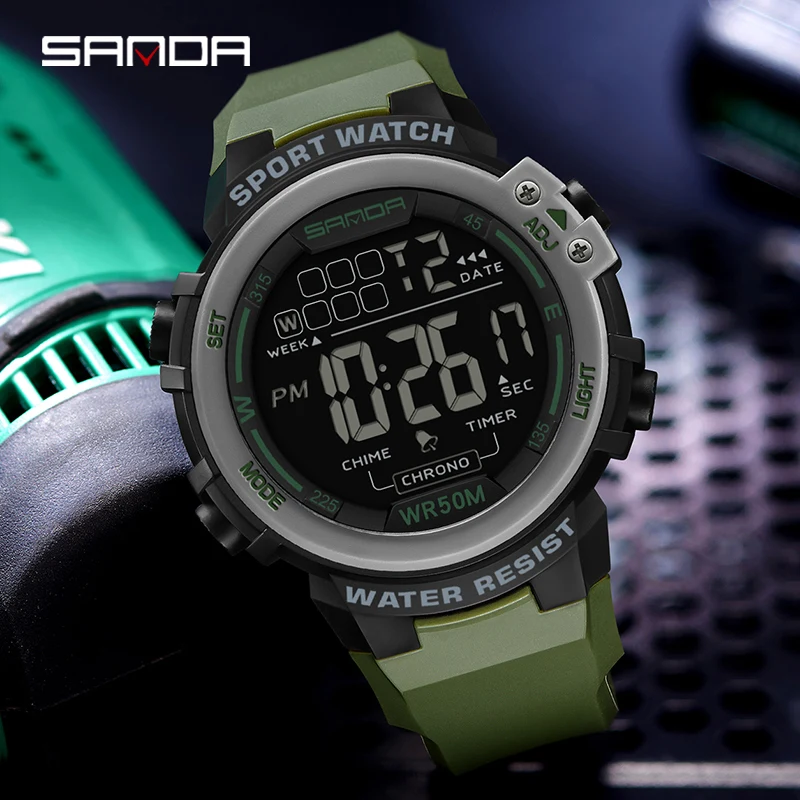 SANDA Men Outdoor Sports Watches 2023 New Multifunctional Electronic Watch 5ATM Waterproof Military Watch Luminous Reloj Hombre