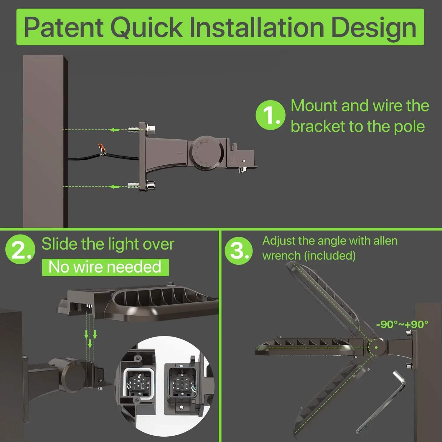 Dusk to Dawn Photocell Street Lights,Adjustable Arm Mount IP65 Waterproof Commercial 2