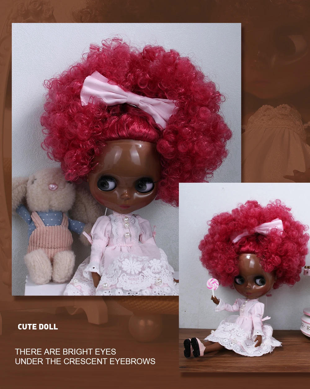 Zuri – Premium Custom Neo Blythe Doll with Pink Hair, Black Skin & Shiny Cute Face 2