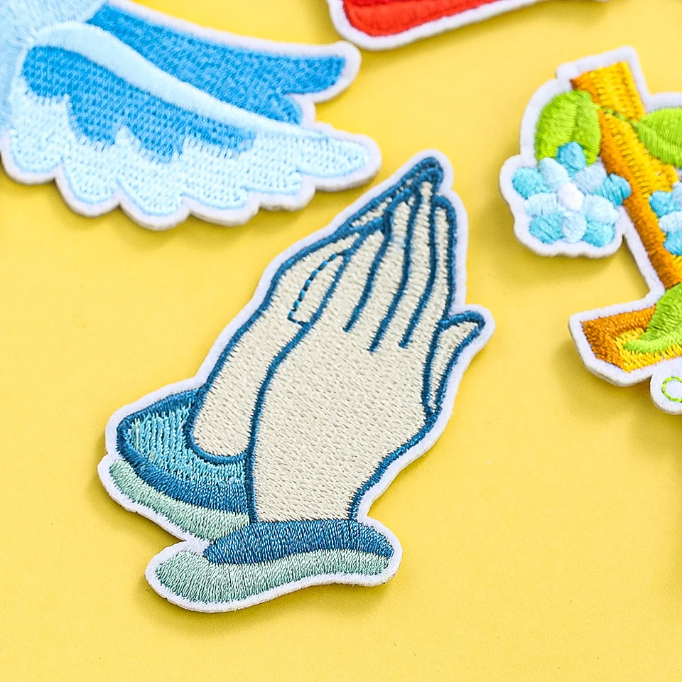 Mini Cross Iron-On Patches – White Religious Embroidered Badge, 1”, 3-Pack For Hats & Bags